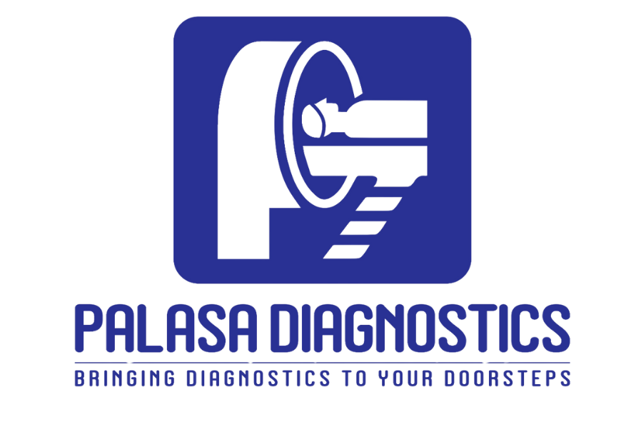 Blue Palasa Diagnostics logo featuring a medical scanner and tagline "Bringing Diagnostics to Your Doorsteps.